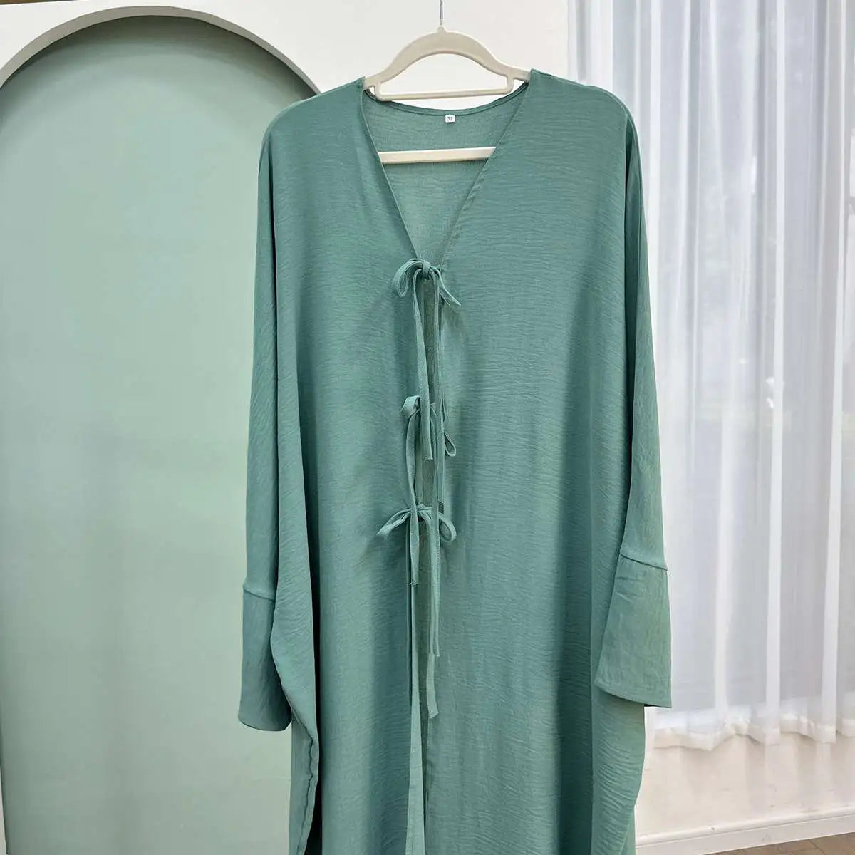 Wrinkle Belted Cardigan Open Abaya Dress