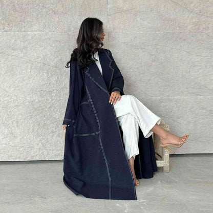 Imitation Denim Cardigan Open Abaya Dress