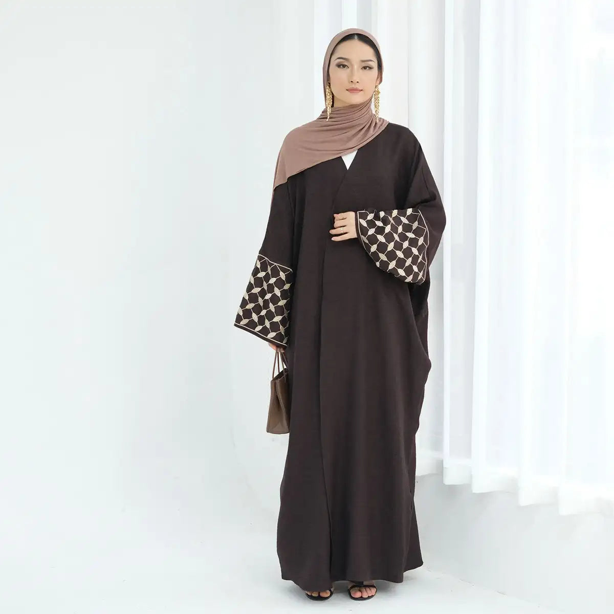 Embroidery Sleeve Cardigan Open Abaya Dress