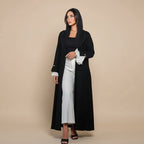 Cardigan Open Abaya Dress - Pleated Sleeve - Black - #25170