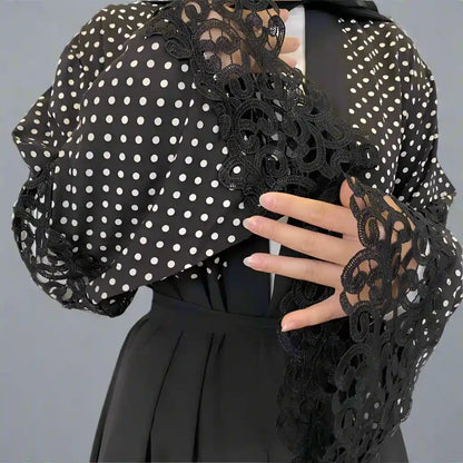 Fashion Lace Polka Dot Cardigan Open Abaya Dress