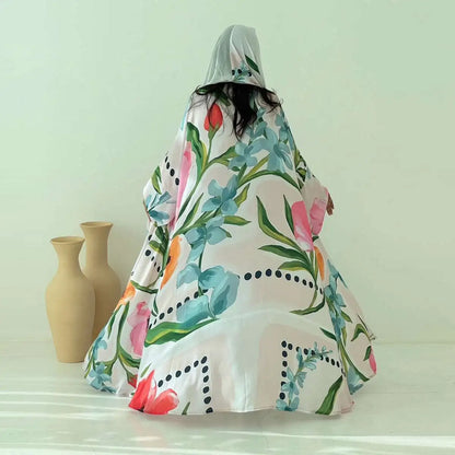 With Matching Hijab Muslim Women Printed Open Abaya Dress #25244