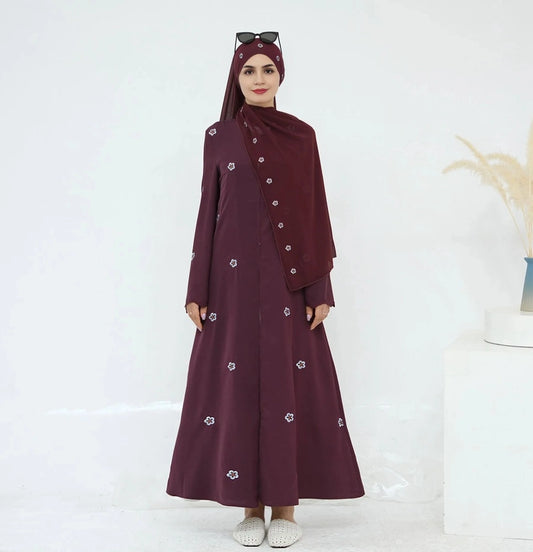 Luxury Embroidery Open Abaya Dress With Matching Hijab #251027