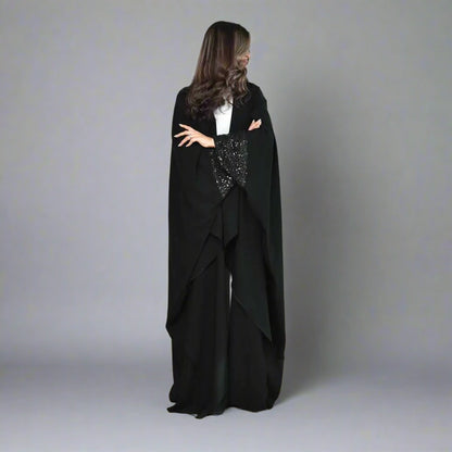 Sequins Cuff Cadigan Open Abaya Dress #24167