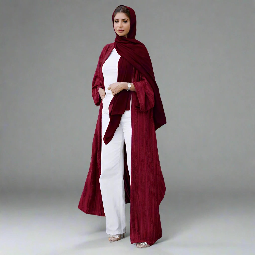 Muslim Women Vintage Knitted Open Cardigan Abaya Dress