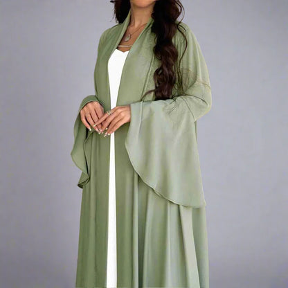 Muslim Women Ruffle Sleeve Cardigan Open Abaya Dress