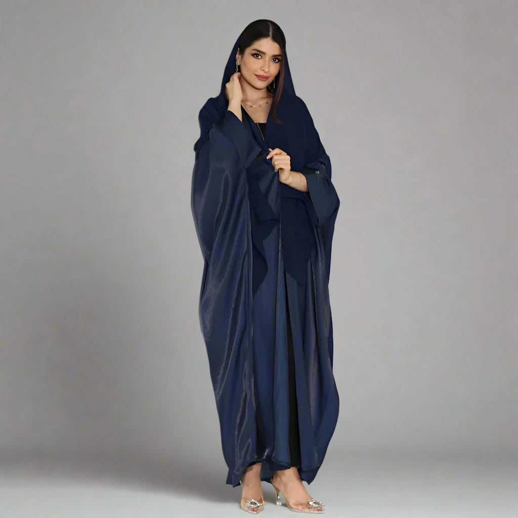 Satin Batwing Sleeve Farasha Cardigan Open Abaya Dress