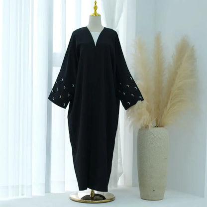 Moon Embroidery Cardigan Open Abaya Dress