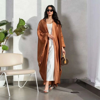 Modest Fashion Satin Cardigan Open Abaya Dress