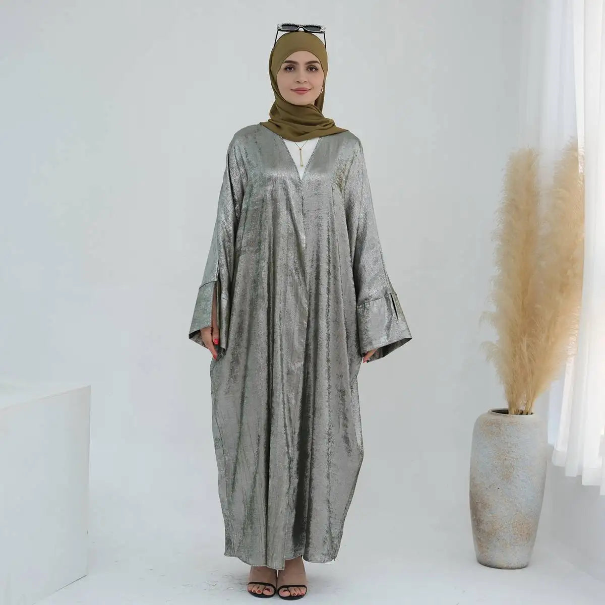 Cardigan Open Abaya Dress - Bronzing Fabric