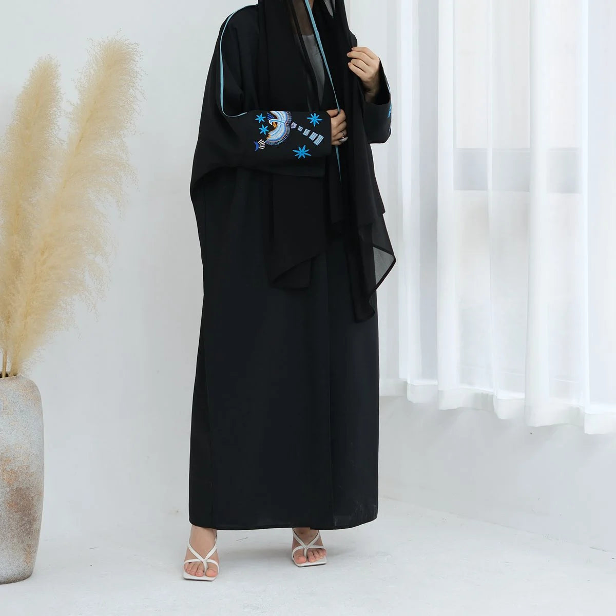 Beautiful Embroidery Cardigan Open Abaya Dress #24876