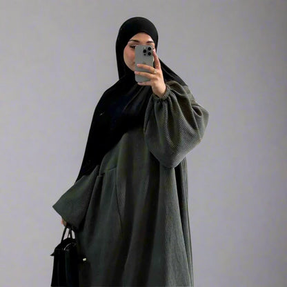 Winter Fall Thick Corduroy Abaya Dress