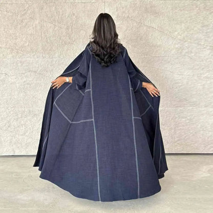 Imitation Denim Cardigan Open Abaya Dress