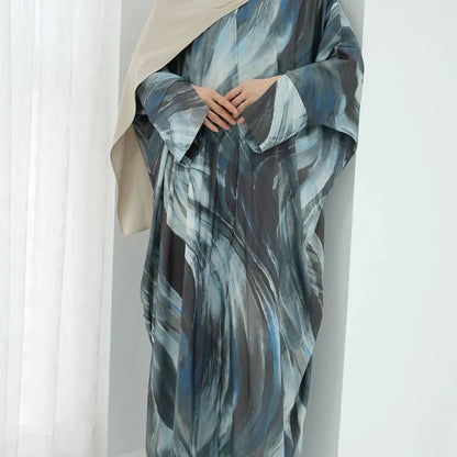 Middle East Arab Printed Cardigan Open Abaya Dress #25984