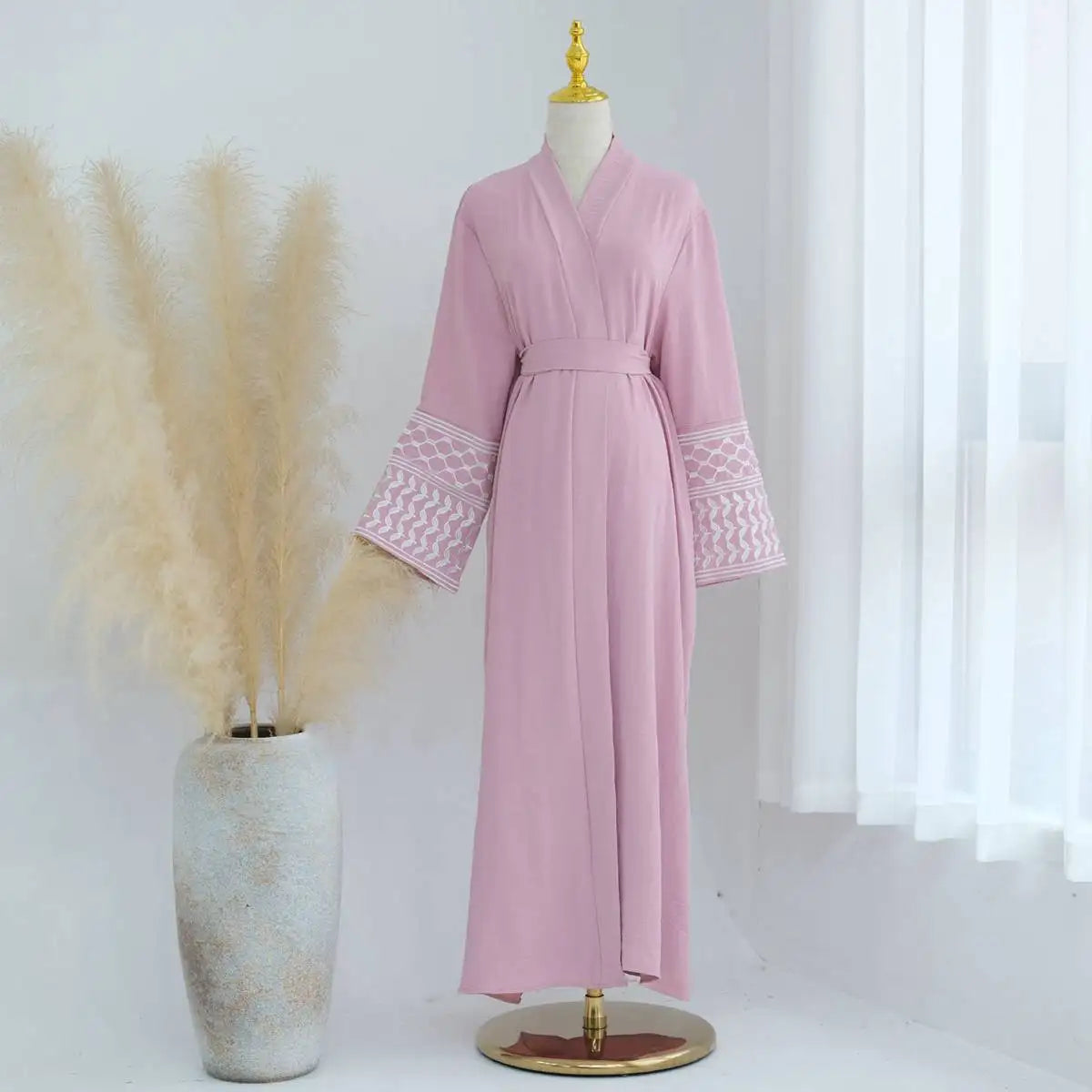 Embroidery Sleeve Muslim Women Open Abaya Dress