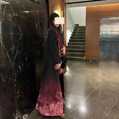 With Hijab Printed Chiffon Cardigan Open Abaya Dress