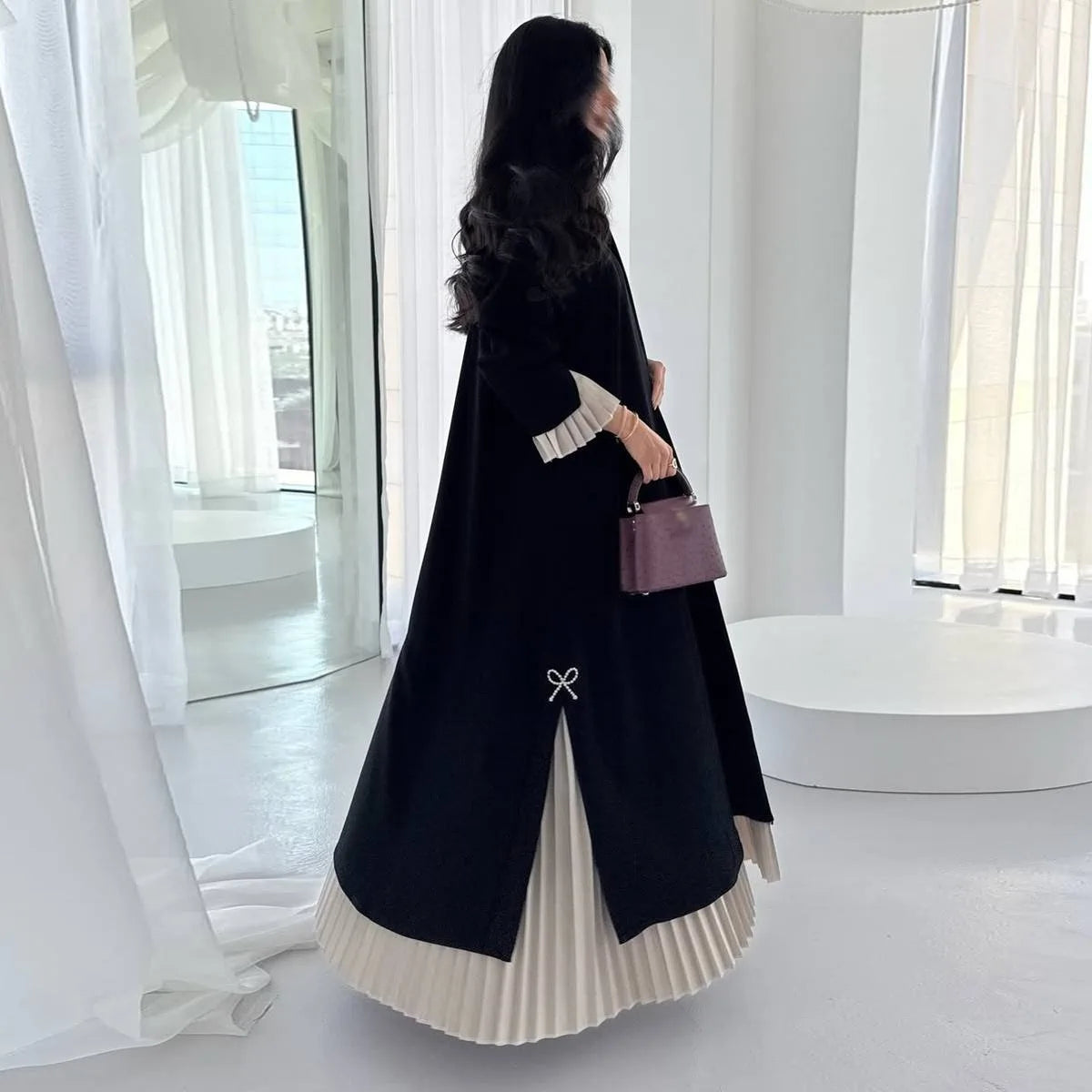 Muslim Women Pleated Cardigan Open Abaya Dress #25249