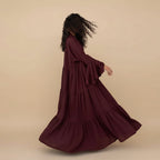 Embroidery Flare Sleeve Cardigan Open Abaya Dress #25232