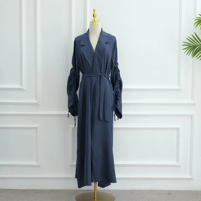 Muslim Women Tailored Collar Open Abaya Dress #251097