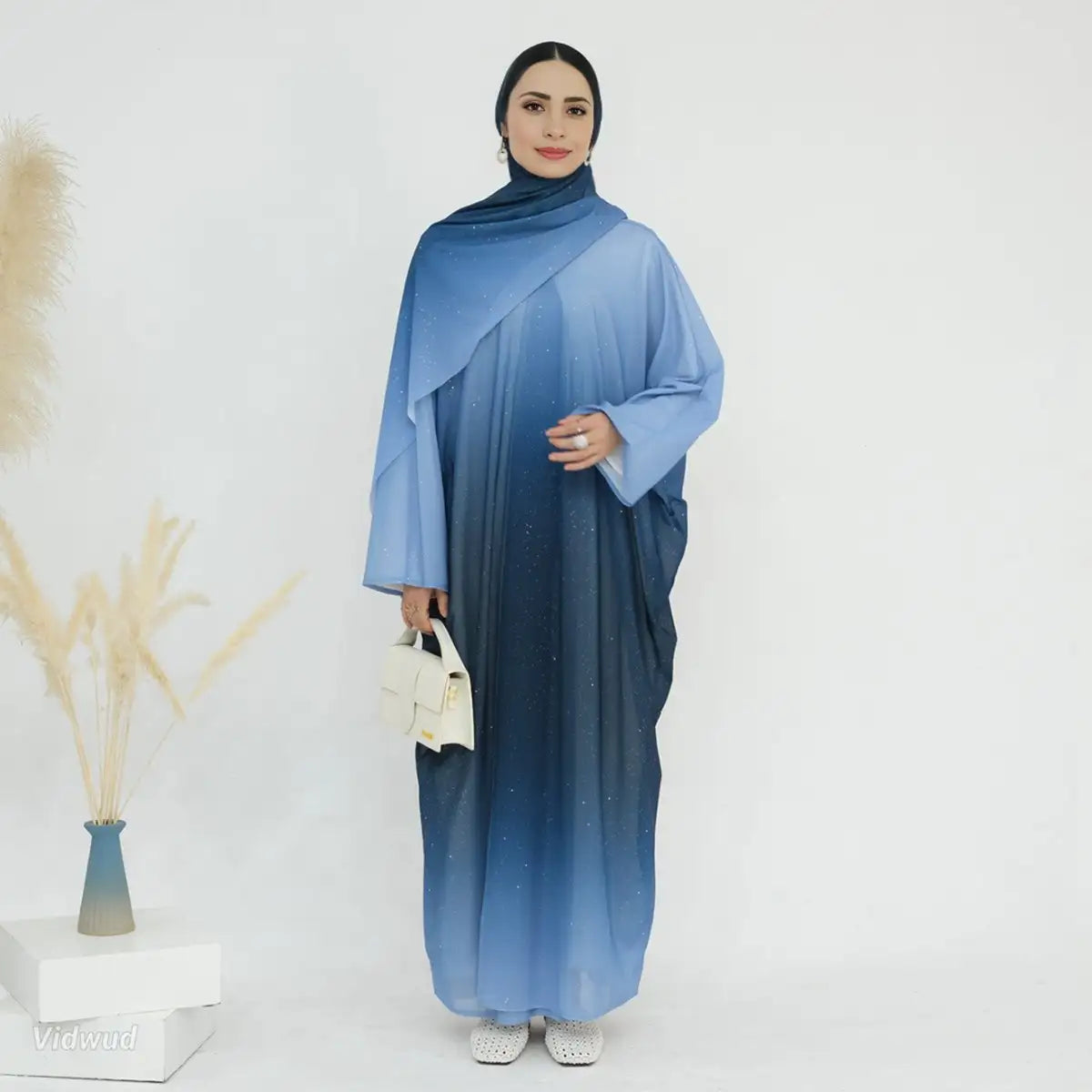 Glitter Gradient Color Open Abaya Dress With Glitter Hijab #24840 Urgarment Glitter Gradient Color Open Abaya Dress With Glitter Hijab #24840 Urgarment