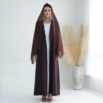 With Hijab Embroidery Sleeve Cardigan Open Abaya Dress