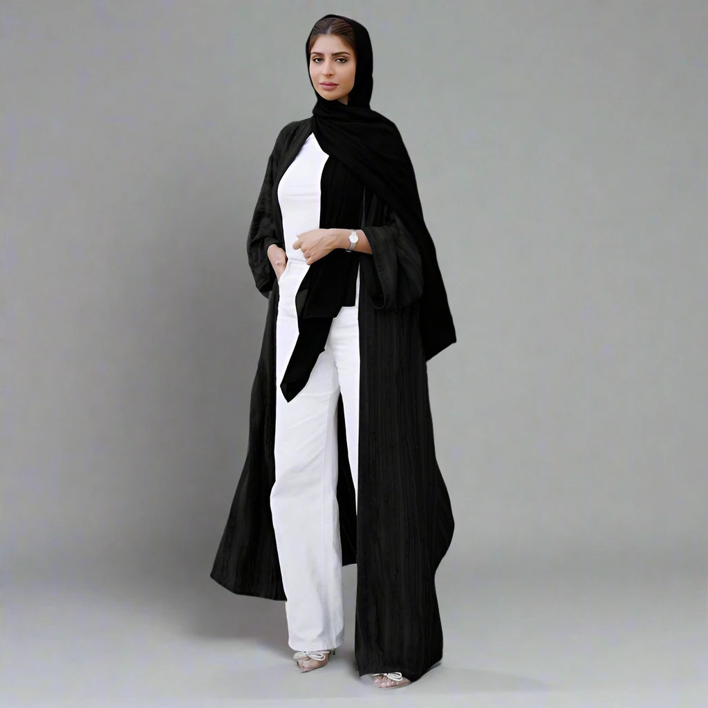 Muslim Women Vintage Knitted Open Cardigan Abaya Dress