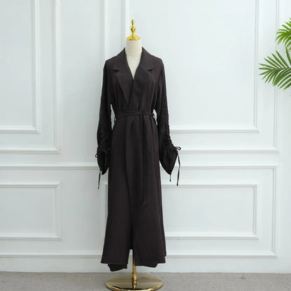 Muslim Women Tailored Collar Open Abaya Dress #251097