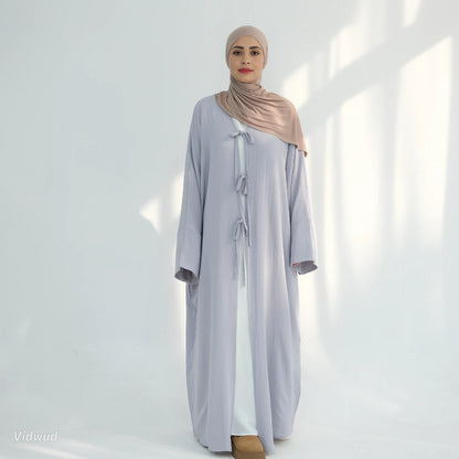 Wrinkle Belted Cardigan Open Abaya Dress