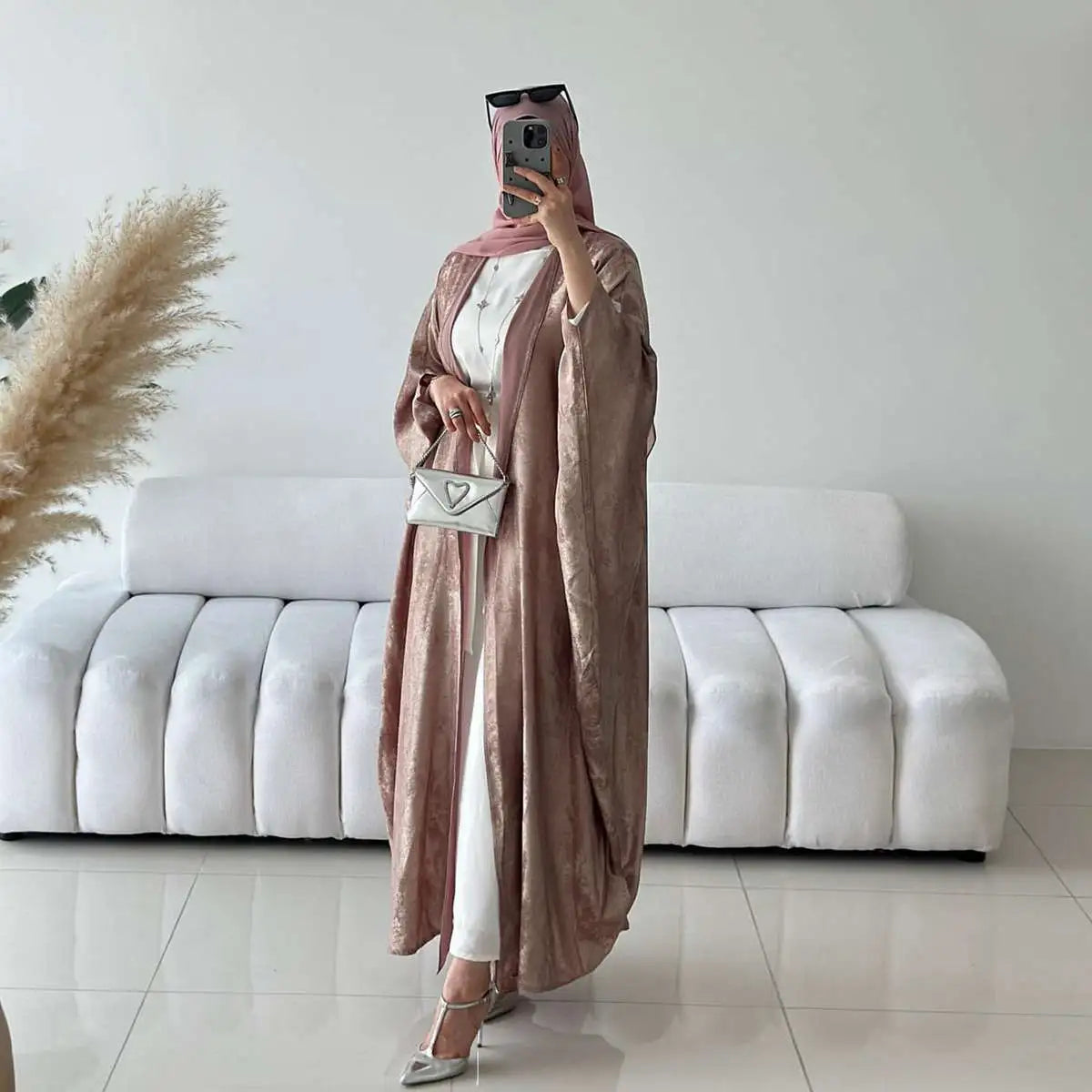 Bronzing Muslim Women Cardigan Open Abaya Dress