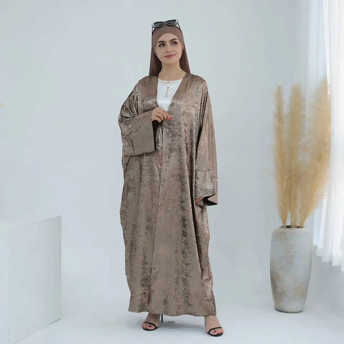 Cardigan Open Abaya Dress - Bronzing Fabric