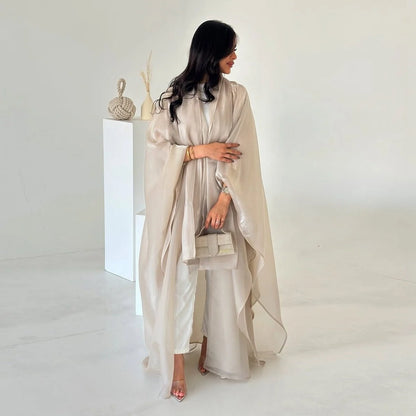 Shiny Satin Open Abaya Dress With Matching Hijab #25230