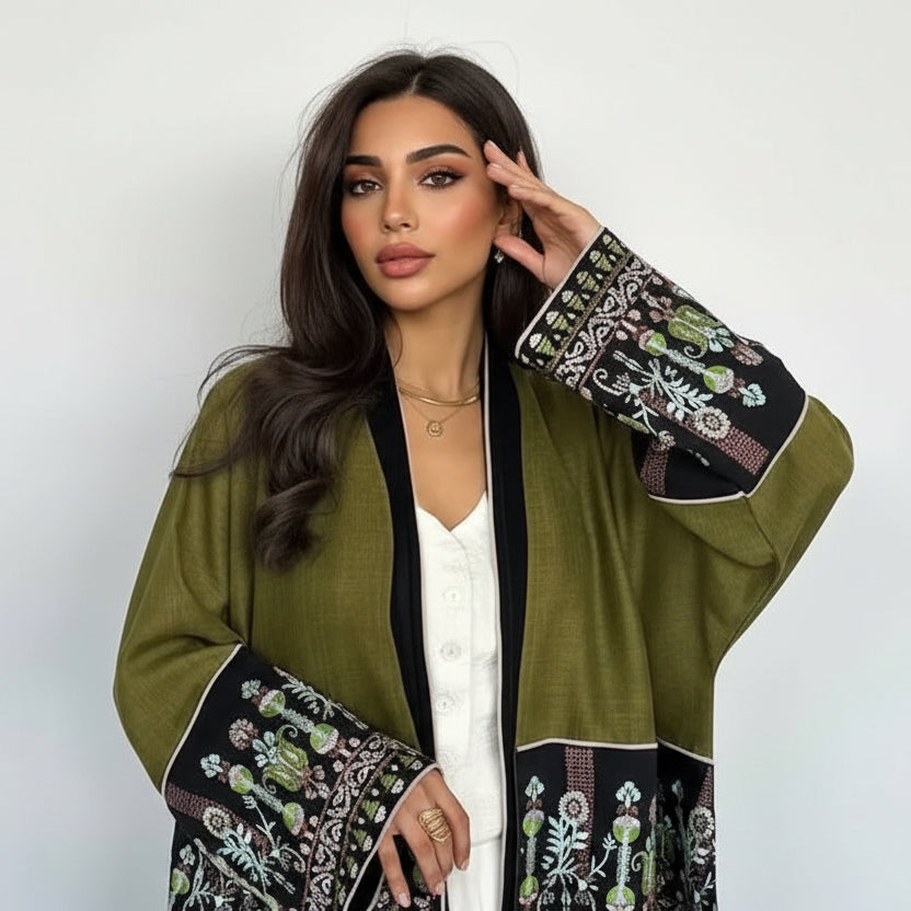 Modest Fashion Embroidery Cardigan Open Abaya Dress