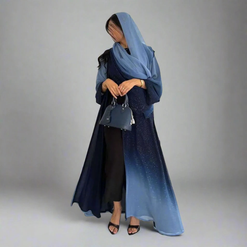 Glitter Chiffon Cardigan Open Abaya Dress