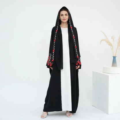 Nida Embroidery Sleeve Open Abaya Dress With Matching Hijab #251051