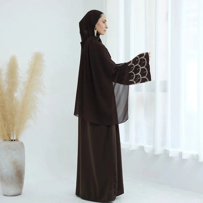 Hand-stitched Beads Nida Open Abaya Dress #25864