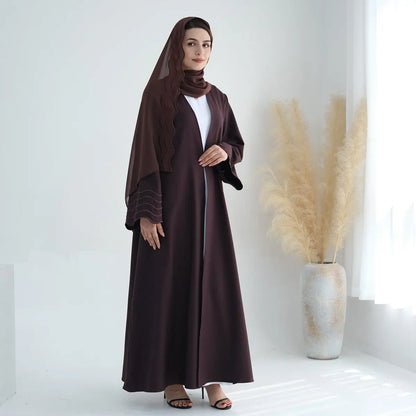 With Hijab Embroidery Sleeve Cardigan Open Abaya Dress