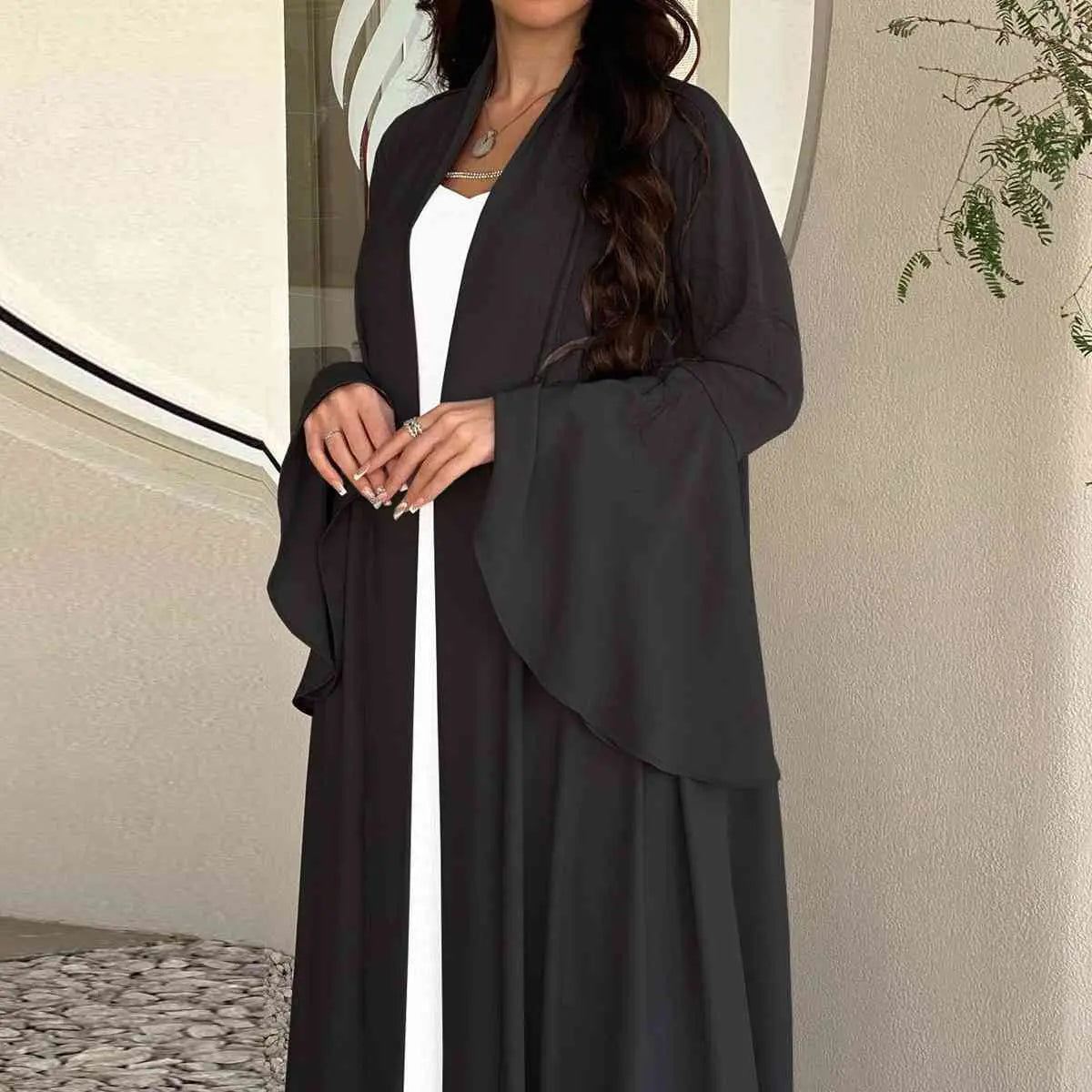 Muslim Women Ruffle Sleeve Cardigan Open Abaya Dress