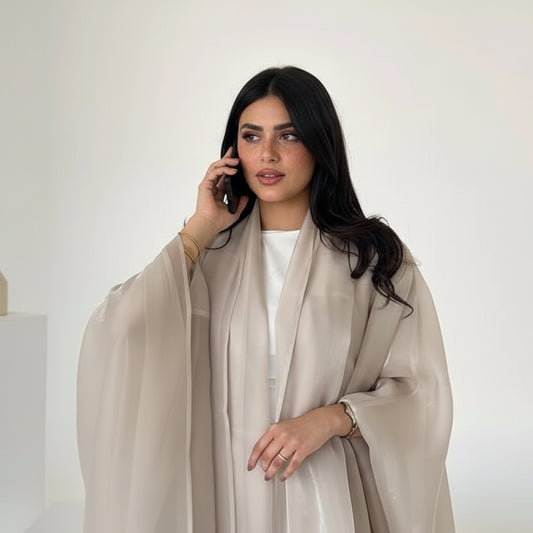 Shiny Satin Open Abaya Dress With Matching Hijab #25230