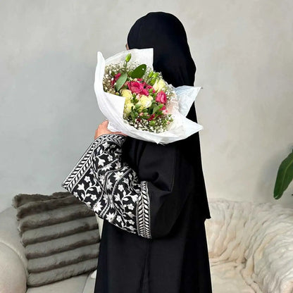 Embroidery Sleeve Linen Blend Muslim Women Cardigan Open Abaya Dress