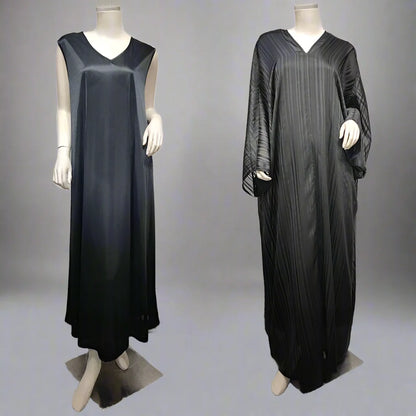 2 Pieces Set Shining Jacquard Women Abaya Dress With Inner Sleeveless Dress