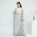 2 Pieces Set Chiffon Printed Open Abaya Dress With Skirt #251031