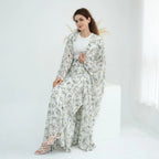 2 Pieces Set Chiffon Printed Open Abaya Dress With Skirt #251031