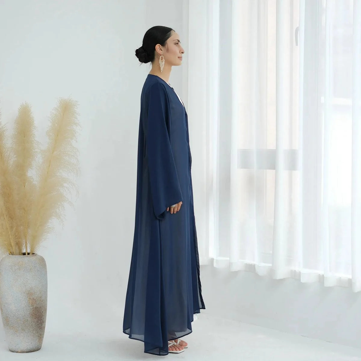 3 Pieces Set Open Abaya Dress Set With Inner Abaya Dress And Matching Hijab #25W842