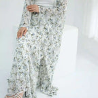 2 Pieces Set Chiffon Printed Open Abaya Dress With Skirt #251031