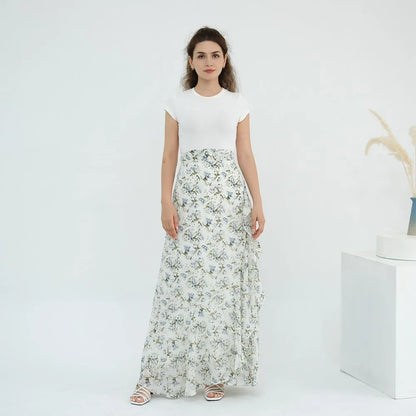 2 Pieces Set Chiffon Printed Open Abaya Dress With Skirt #251031