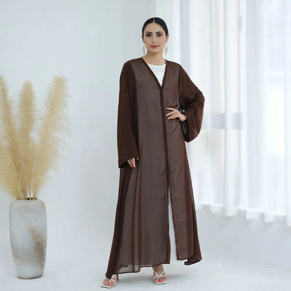 3 Pieces Set Open Abaya Dress Set With Inner Abaya Dress And Matching Hijab #25W842