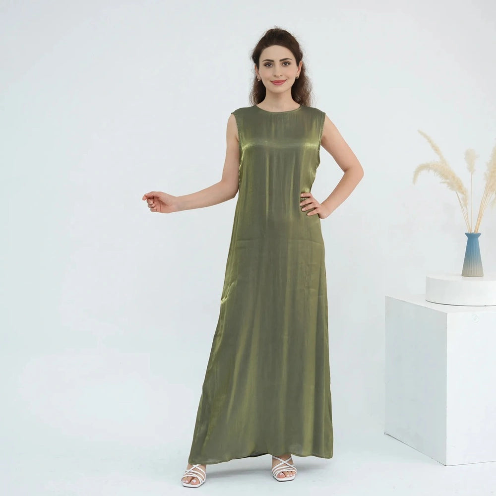 2 Pieces Set Glitter Cardigan Open Abaya Dress Set With Inner Sleeveless Dress #25808