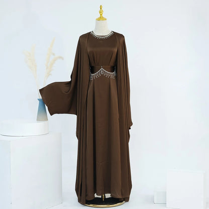 Wrinkle Satin 2 Pieces Set Open Abaya Dress #24806