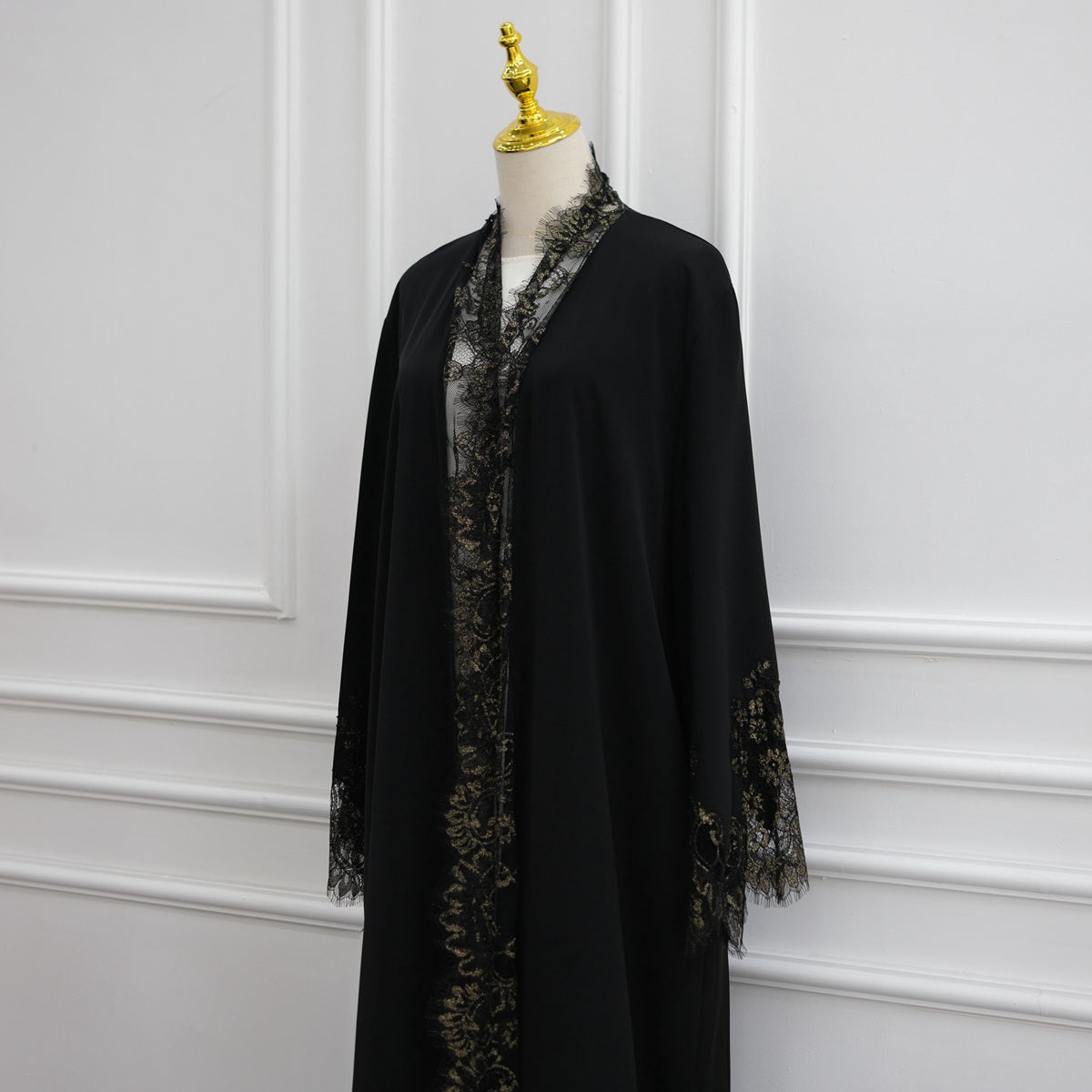 Muslim Women Nida Lace Cardigan Open Abaya Dress #261311
