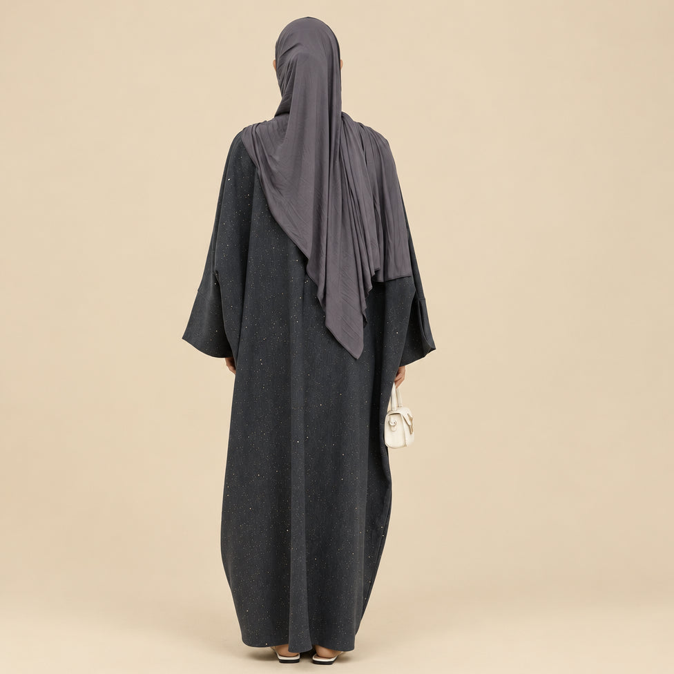 Muslim Women Winter Fall Shining Powder Cardigan Open Abaya Dress